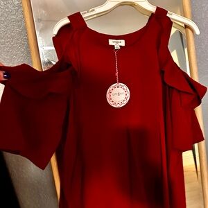 Umgee Burgundy Cold Shoulder Blouse